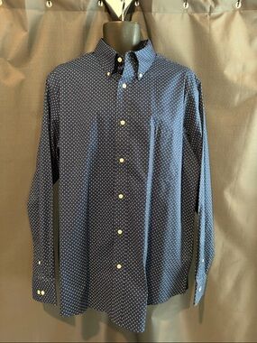 croft & barrow Navy Dot-Print Long-Sleeve Button-Down Shirt